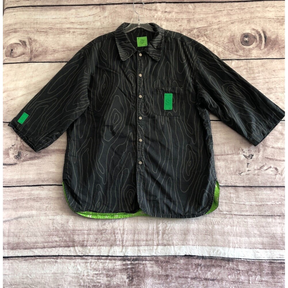 Cash By Cash App Shirt Mens XL Green Wood Print Old Growth Overshirt Shacket